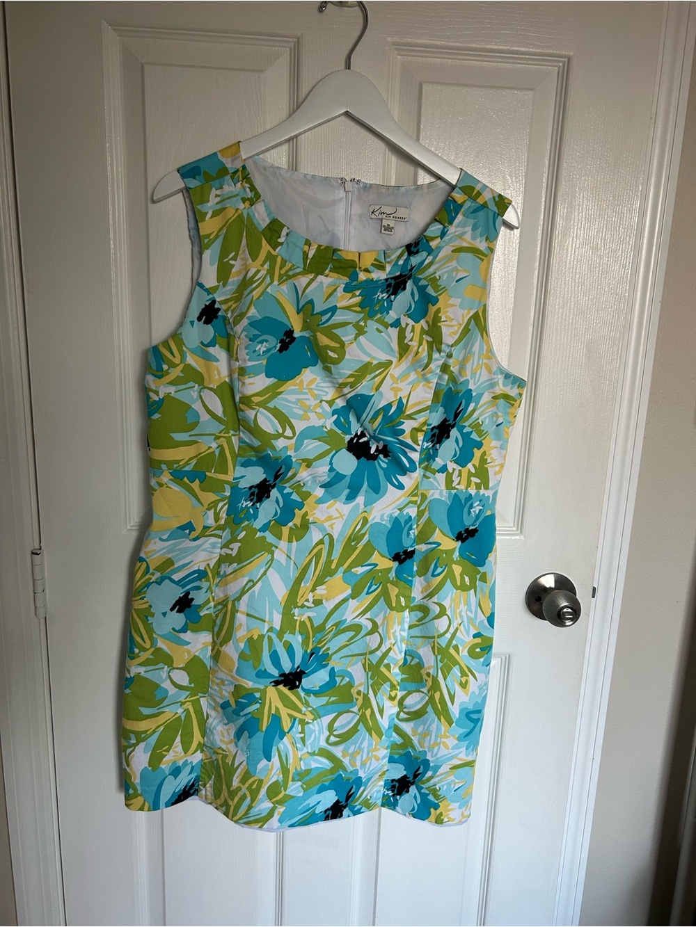 Kim Rogers Aqua, Lime & White Floral Sleeveless Shift Dress